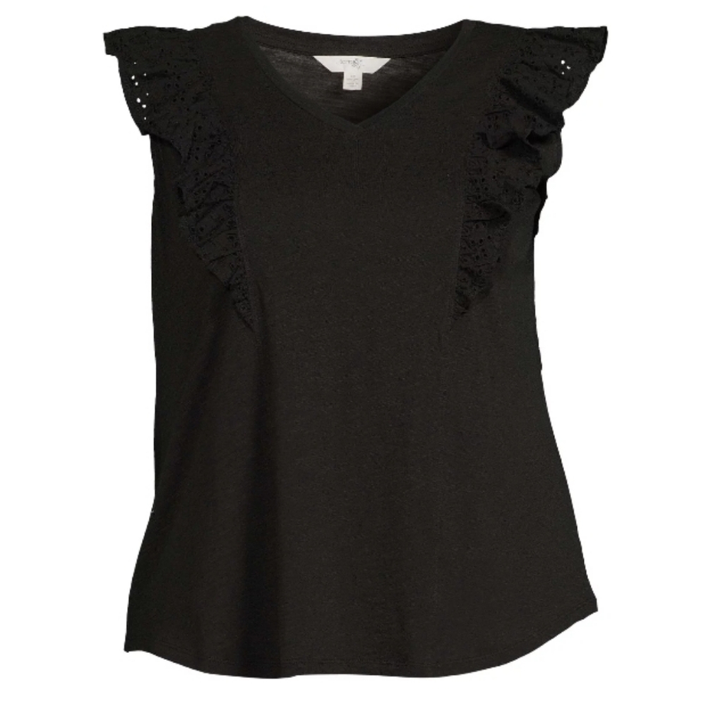 Women 2X Boho Tee V-Neck Top Ruffled Relaxed Fit Statement Sleeve Soft Stretchy